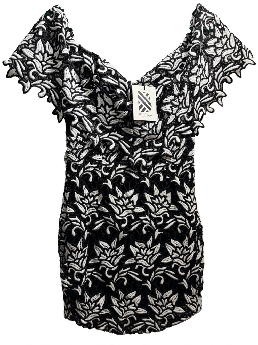 BLITHE Los Angeles Black White Floral Lace Mini Dress NWT Small